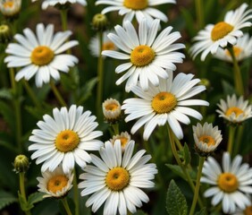 Obraz premium Close up of many white daisies with yellow centers in a field