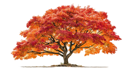 Japanese Maple Tree with Red and Orange Autumn Leaves on Transparent Background