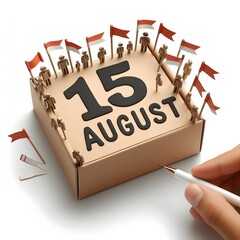 15 August Text – Symbol of Indian Independence Day on wooden box.