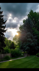 Ominous storm clouds parting to reveal bright light