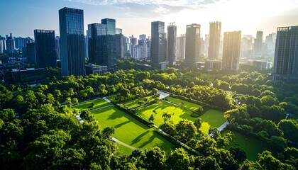 Urban park landscape aerial view