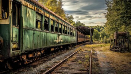 Older trains by abandoned railroad tracks - Powered by Adobe