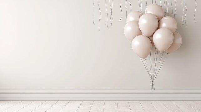Soft Beige Balloons with Ribbon against Minimalist Background
