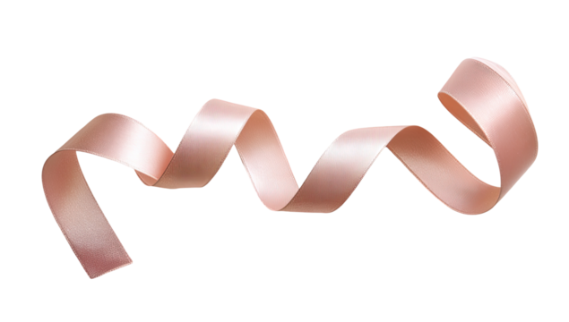 A blush pink ribbon, elegantly curved, against a black background