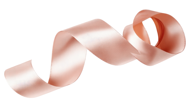Pink ribbon, subtly striped,  curls gracefully