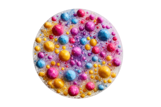 Colorful, bubbly, abstract pattern on a petri dish.