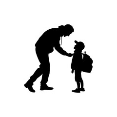 Silhouette of Father Talking to Son Before School with Backpack – Parenting, Education, and Family Bonding Concept