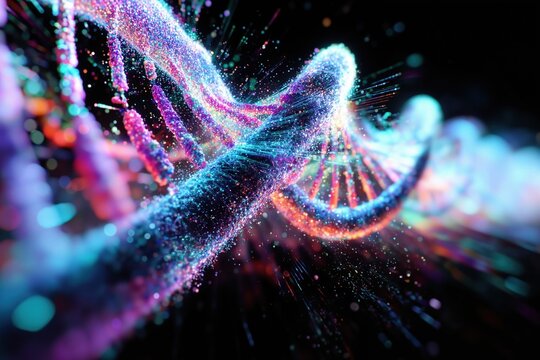 Genetic Code DNA Strand Analysis Futuristic Visualization of Genetic Data - Powered by Adobe
