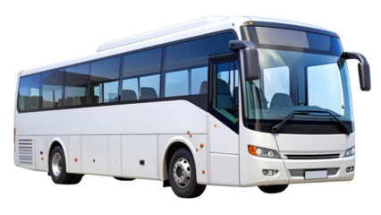 White empty bus isolated over white background, with clipping path. Full Depth of field. side view. PNG