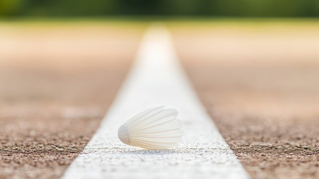 Shuttercock on Court Line in Outdoor Sports Environment