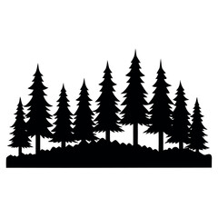 Obraz premium Black pine forest strip silhouette isolated on white background
