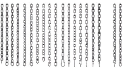 Various metal chains on white background