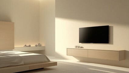 Modern bedroom interior design with a light-toned aesthetic.