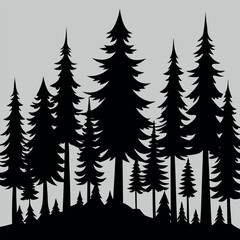Obraz premium Pine forest silhouette with randomized height pattern isolated on white background