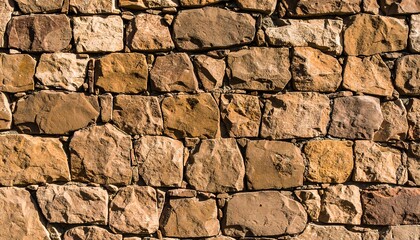 Fototapeta premium Warm-toned stone wall with irregular shapes and textures under bright sunlight