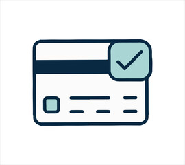 Credit card payment success icon indicating financial approval with a check mark and modern design promoting secure transactions and online shopping solutions