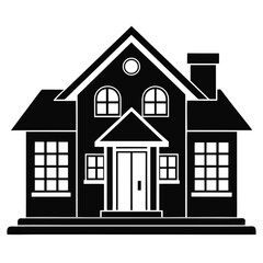 House Front View clean black silhouette design white background