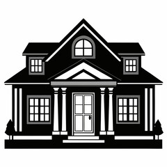 House Front View clean black silhouette design white background