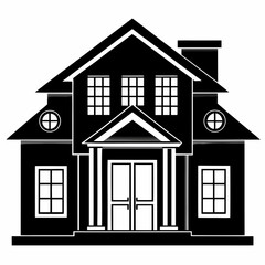 House Front View clean black silhouette design white background