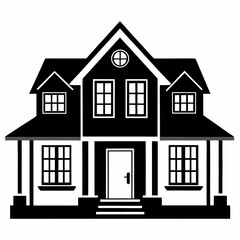 House Front View clean black silhouette design white background