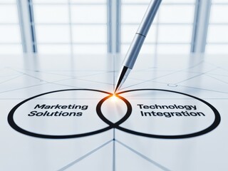 Modern Marketing Solutions and Technology Integration Venn Diagram; Abstract Business Concept