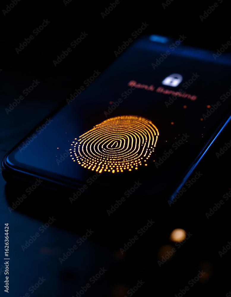 Poster fingerprint authentication on a smartphone screen in low light.