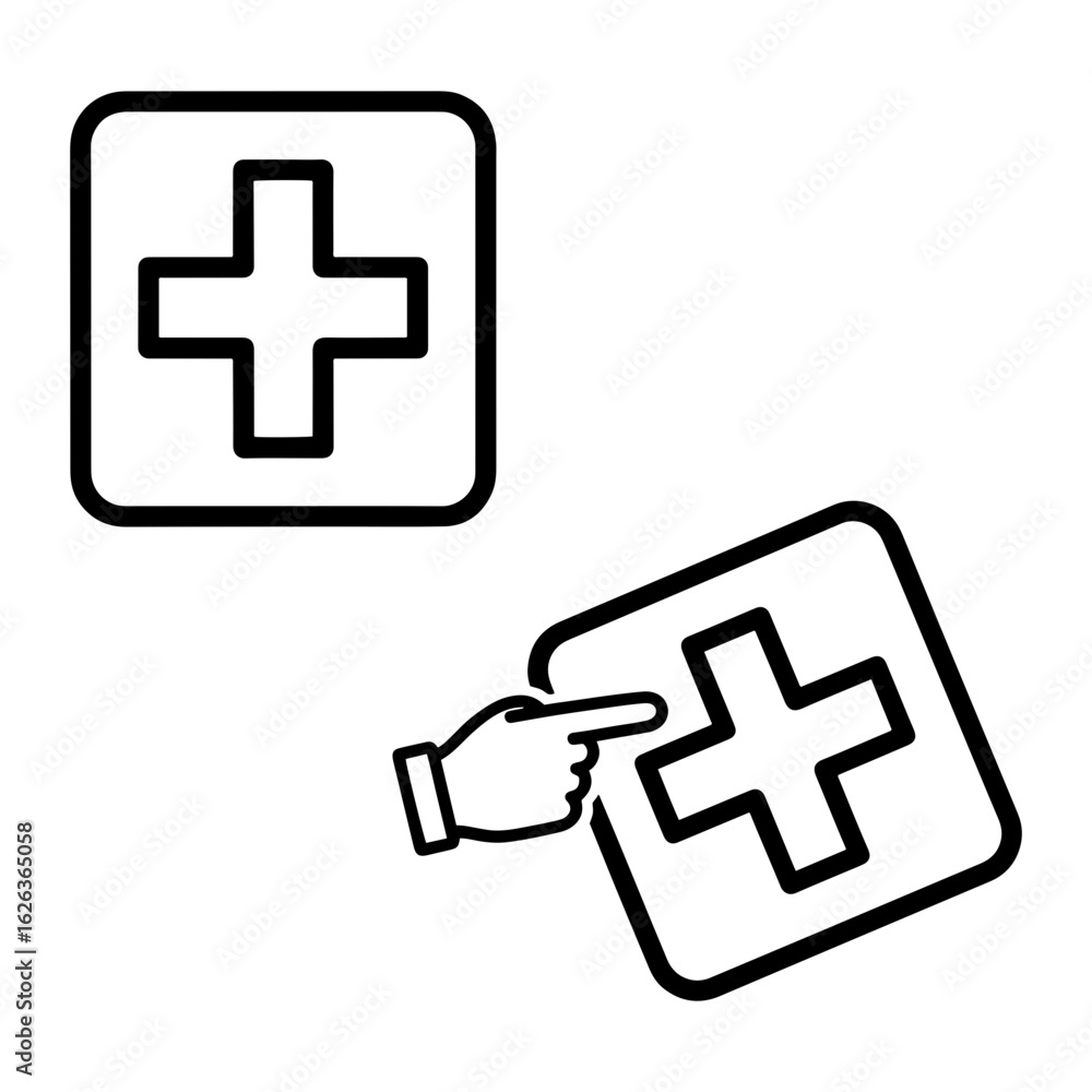 Aufkleber vector illustration of plus signs in squares with pointing hand gesture on transparent background
