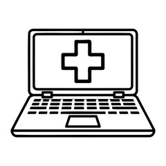 Obraz premium Vector laptop displaying a plus sign on the screen in a line drawing style on transparent background