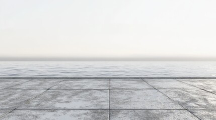 Calm Seascape with Concrete Terrace Under Soft Morning Light