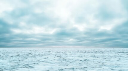 Fototapeta premium Calm Seascape with Overcast Sky and Gentle Waves in Soft Blue Tones