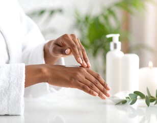 Luxurious hand care ritual with moisturizing cream and relaxing spa ambiance