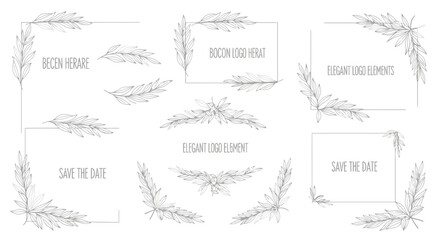 Vector Minimalist Floral SVG Illustration with Elegant Leaf Elements in Line Art Style for Wedding Save the Date Design