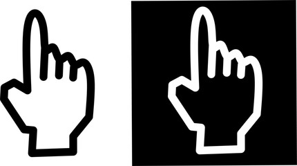 Cursor hand icon pointing upward in black and white styles. Ideal for web navigation, UI design, links, or interactive digital interfaces and presentations.