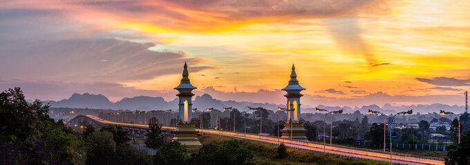 Naklejka premium Third Thai - Lao Friendship Bridge at sunset time, Nakhon Phanom , Thailand.