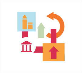 Modern Finance and Banking Cycle with Arrows and Building Structures Financial Growth and Investment System Diagram Illustration
