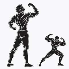 Bodybuilders Flexing Muscles Strength Silhouette