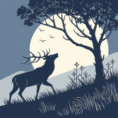Silhouette Of A Deer With Large Antlers