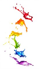 Vibrant rainbow paint splashes abstract art on white background