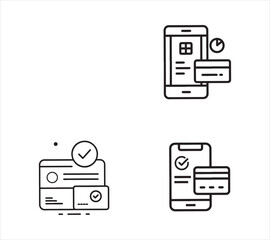 Outline Illustration of Mobile Payment Transactions with Credit Card Verification and Processing Time for Finance and Commerce