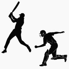 Silhouettes Of Cricket Players Batting And Bowlin