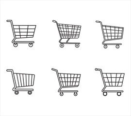 Shopping Cart Icon Set for ECommerce and Retail Design Black and White Outline Style Illustration