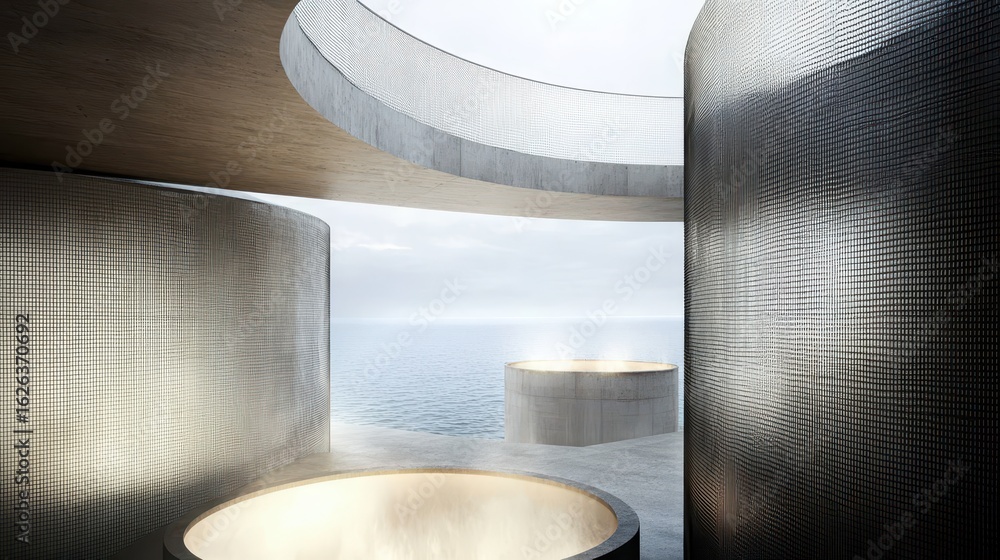 Aufkleber modern architecture with circular skylights overlooking ocean view