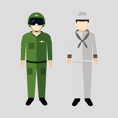 Military personnel vectors illustrating an air force pilot and sailor