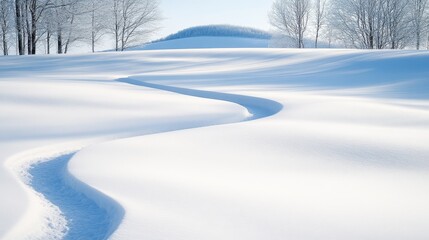 Serene Winter Landscape with Snow-Covered Hills and Gentle Curves
