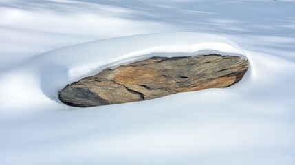 Snow-Covered Rock Amidst Winter Landscape with Soft Snow Texture