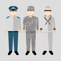 Flat design vectors of military personnel in uniform characters
