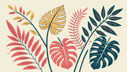 Tropical leaves vector art illustration, botanical foliage design, nature inspired leaf pattern background
