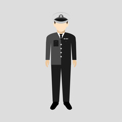 Flat design naval officer and captain uniform character vectors.