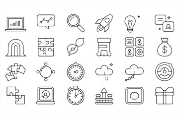 Minimalist Business and Marketing Icons for Project Management and Investment