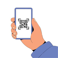 Hand holding smartphone displaying a qr code on the screen ready for scanning and information access